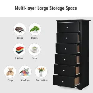 Costway Chest of Drawers Free Standing 6 Drawers Wooden Storage Cabinet W/ Metal Handles