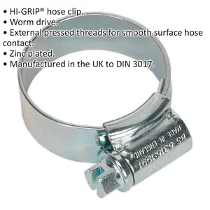 20 PACK Zinc Plated Hose Clip - 22 to 30mm Diameter - External Pressed Threads