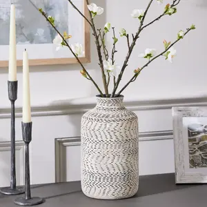 Black and White Stoneware Flower Vase Textured Finish Decorative Pitcher Jug Table Décor Vase