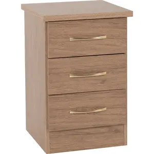 Cascio 3 Drawer Bedside Table Rustic Oak Effect