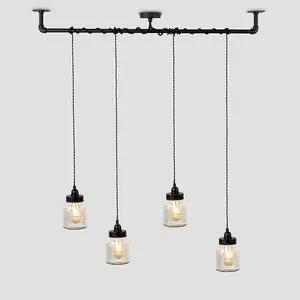 ValueLights Luiggi Ribbed Jar 4 Way Black Ceiling Light Low Hanging Pendant