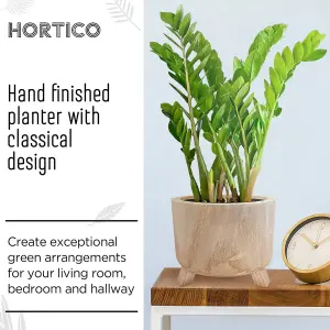 HORTICO™ Indoor Plant Pot on Feet, (Dia) 24cm GROWER Round Wooden Planter for House Plants with Waterproof Liner D24 H19 cm, 4.1L