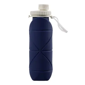 600ml Collapsible Silicone Water Bottle for Travel Gym Dark Blue