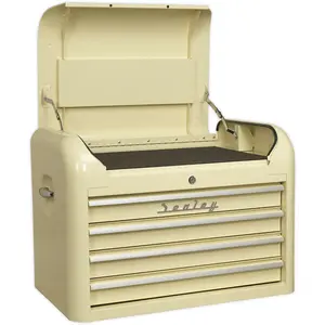 Retro Cream 4 Drawer Tool Chest - Lockable Storage Unit 700x450x495mm