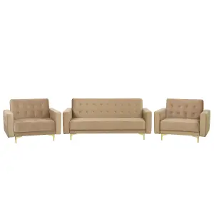 Modular Velvet Living Room Set Sand Beige ABERDEEN