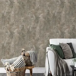 Plain Neutral Patina Distressed Stone Concrete Effect Cove Texture Wallpaper