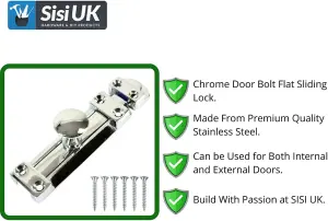 Chrome Door Bolts 4 Inch Flat Bolt Surface Door Latches Tower Bolt Sliding Lock Flat Slide Safety Door Barrel Bolt with Screws