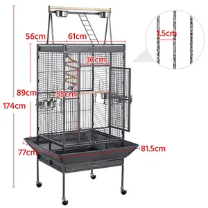 Yaheetech Black Play Top Metal Rolling Bird Cage w/ Industrial Wheels