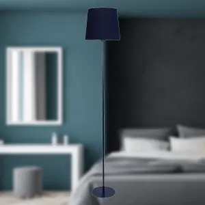 First Choice Lighting Base Navy Blue Floor Lamp with Matching Velvet Shade