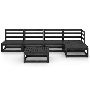 5 Piece Garden Lounge Set Black Solid Wood Pine