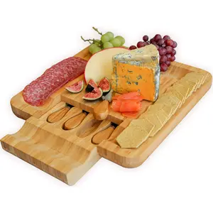 Bamboo Cheese Board And Knife Set. Best For Serving Cheese, Crackers, Salami And Food. Size: 33Cm X 33Cm X 3.5Cm. Christmas, Weddings And House Warming Gift