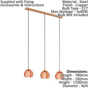 Pendant Ceiling Light Colour Copper Coloured Shade Clear Glass Bulb E27 3x40W