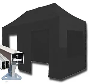 3m x 6m Trader-Max 30 Instant Shelter Pop Up Gazebos Frame, Canopy & Sides - Black