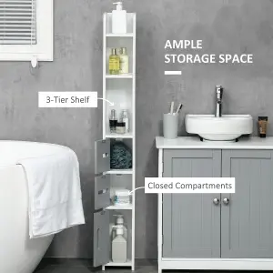 kleankin Freestanding Tall Bathroom Cabinet W/ Open Shelves 3 Cupboards, Grey