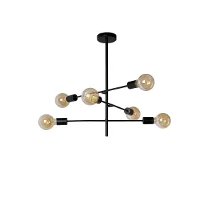 Lucide Lester Modern 59cm Flush Ceiling Light - 6xE27 - Black