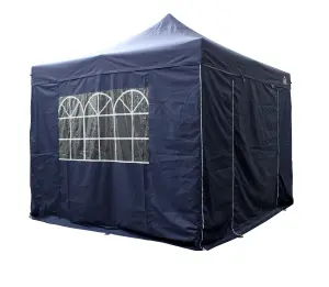 All Seasons Gazebos 3x3 Full Waterproof Pop Up Gazebo with 4 Lightweight Side Panels and Accessories Navy Blue