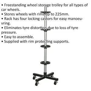 Heavy-Duty Freestanding Wheel Storage Trolley with Locking Castors - 100kg Capacity