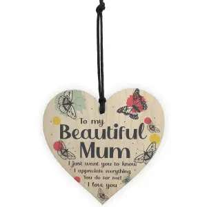 I Love You Beautiful Mum Gifts Hanging Sign For Birthday Mothers Day Plaque Heart