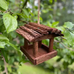 Hanging Wooden Bird Table Feeder