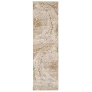 Warm Beige Distressed Galaxy Marble Runner Rug 70x240cm