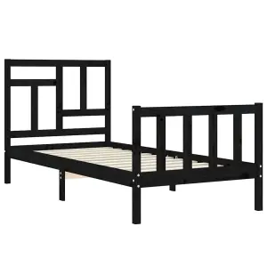 Berkfield Bed Frame with Headboard Black Small Single Solid Wood