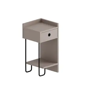 Jan Versatile Modern Bedside Table with Drawer and Open Shelf Light Mocha / Right Orientation