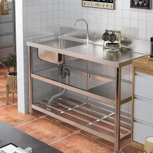 1 Compartment Commercial Floorstanding Stainless Steel Kitchen Sink with Storage Shelf 120cm