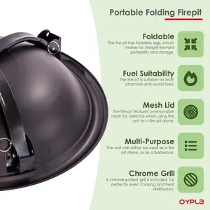 Oypla 54cm Portable Folding Firepit Outdoor Garden Patio BBQ Barbecue Grill