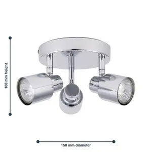 First Choice Lighting Chrome 3 Light IP44 Bathroom Round Spotlight Plate