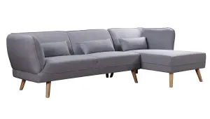 Cove 3 Seater Corner Sofa in Grey Fabric with Wooden Legs, Right Hand Chaise, Premium Quality