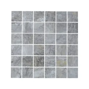 Shaded slate Grey Matt Porcelain Mosaic tile sheet, (L)300mm (W)300mm