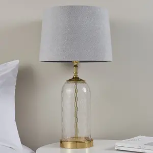 Table Lamp Solid Brass & Charcoal Linen 60W E27 GLS Base & Shade