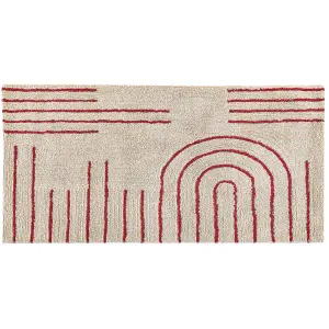 Cotton Area Rug 80 x 150 cm Beige with Red TIRUPATI