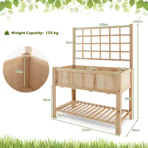 Costway Wooden Raised Garden Bed Elevated Planter with Trellis Wheels & Storage Shelves