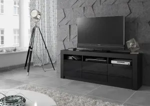 Modern TV Unit 160cm Black with High Gloss Doors - Creative Furniture