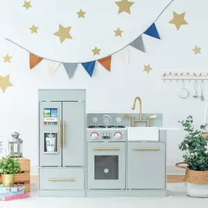 Teamson Kids Little Chef Charlotte Modern Modular Wooden Play Kitchen, Grey/Gold