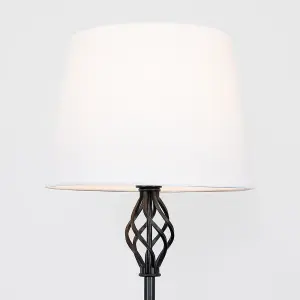 ValueLights Memphis Traditional Style Black Barley Twist Floor Lamp with White Tapered Light Shade