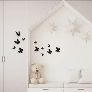 Walplus 3D Butterflies Wall Sticker Art Decoration Decals DIY Home BlackBlackPVC