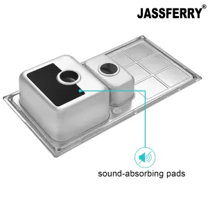 JASSFERRY Brilliant Stainless Steel Kitchen Sink 1.5 Bowl Reversible Rectangle Drainer, 970 X 500 mm