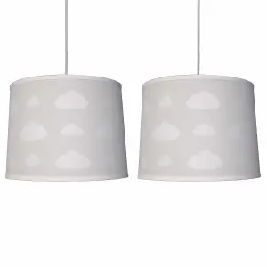 First Choice Lighting Set of 2 Clouds Light Grey Easy Fit Fabric Pendant Shade