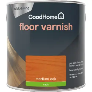 GoodHome Medium Oak Satin Floor Wood varnish, 2.5L