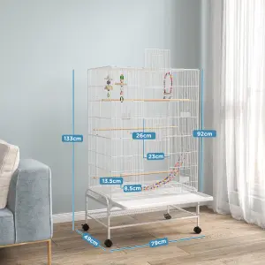 PawHut Bird Cage with Stand, Wheels, Toys, for Budgies, Finches, White