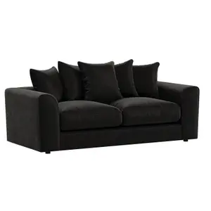 Brooklyn Plush Velvet Fibre Fabric 3 Seater Sofa Black