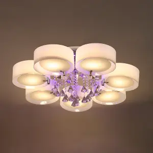 7 Head Modern Round Acrylic LED Ceiling Light Color Changing Chandelier with Crystal Accent