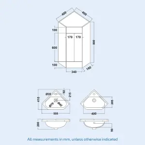 Nes Home Modern Corner Basin Sink 550 mm White Vanity Cabinet Floor Standing