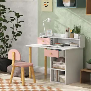 AIYAPLAY Kids Desk and Chair Set for Studying, Reading and Drawing - Pink