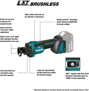 Makita DCO181Z 18v Lithium Brushless Cordless Drywall Cut Out Tool Cutter - Bare