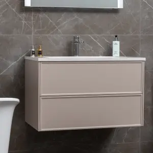 Jenner Light Pink Wall Hung Vanity Unit & Basin Set (W)800mm (H)500mm