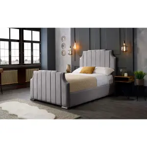 Nelson Plush Velvet Silver Bed Frame