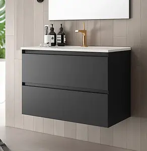 Banyetti Kameo 800mm Wall Hung 2 Drawer Vanity Unit with Basin - Matt Black